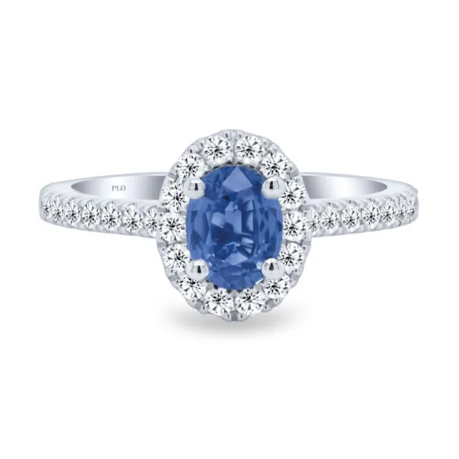 Anillo de oro blanco con diamantes 0.48 quilates y zafiro 0.93 quilates