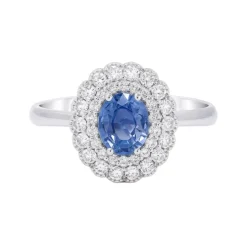 Anillo de oro blanco con diamantes 0.35 quilates y zafiro 0.82