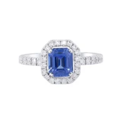 Anillo de oro blanco con diamantes 0,54 quilates y zafiro 1.30 quilates