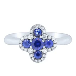Anillo de oro blanco con diamantes 0,17 quilates y zafiro azul 0,83 quilates