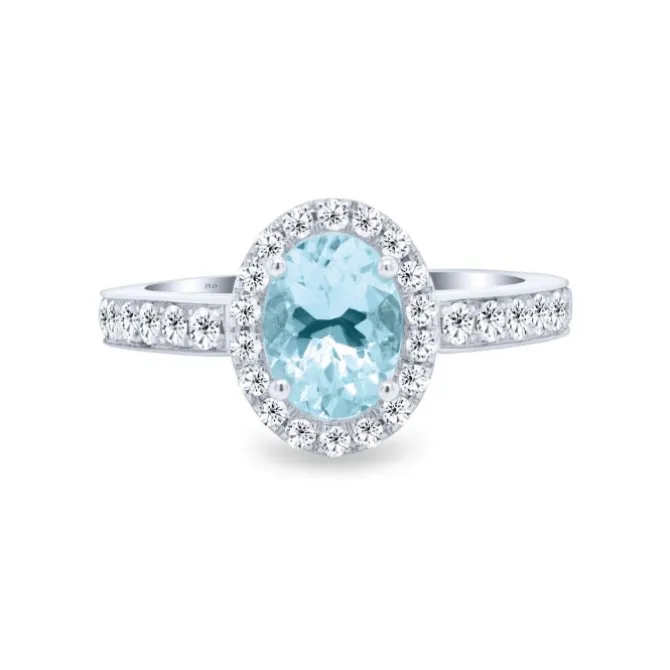 Anillo de oro blanco con diamantes 0.49 quilates y aguamarina 1.06 quilates