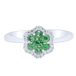 Anillo de oro blanco con diamantes 0.09 quilates y esmeraldas 0.33 quilates