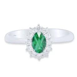 Anillo de oro blanco con diamantes 0.21 quilates y esmeralda 0.48 quilates