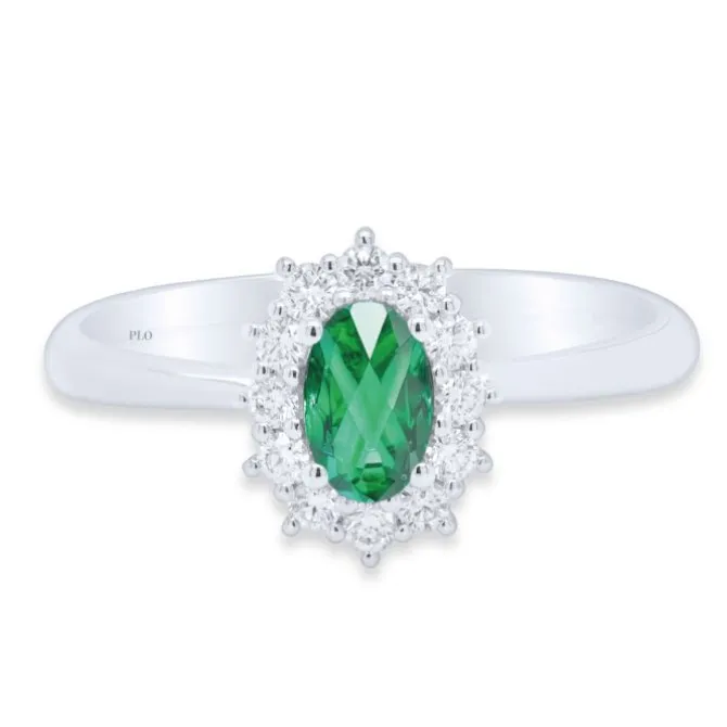Anillo de oro blanco con diamantes 0.21 quilates y esmeralda 0.48 quilates