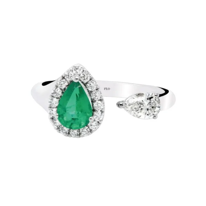 Anillo de oro blanco con diamantes 0,49 quilates y esmeralda 0,59 quilates