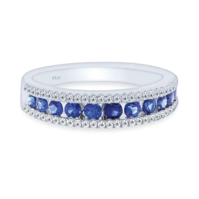 Anillo de oro blanco con diamantes 0.20 quilates y zafiros 0.61 quilates