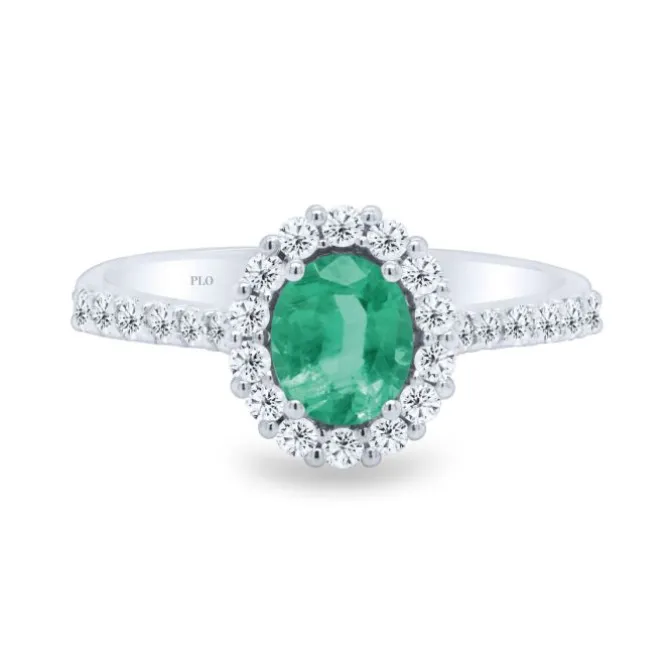 Anillo de oro blanco, diamantes 0,35 quilates y esmeralda 0,59 quilates