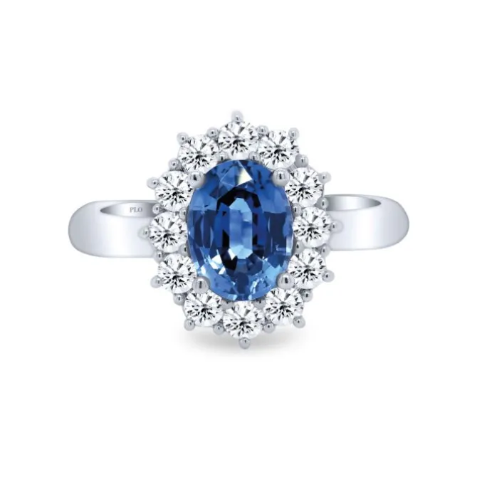Anillo de oro blanco, diamantes 0,57 quilates y zafiro 1,60 quilates