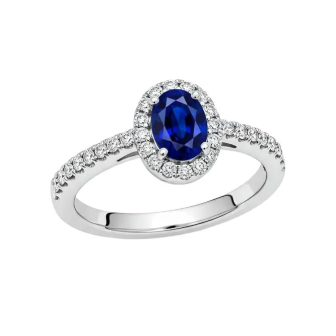 Anillo de oro blanco, diamantes 0.18 quilates y zafiro 0.42 quilates
