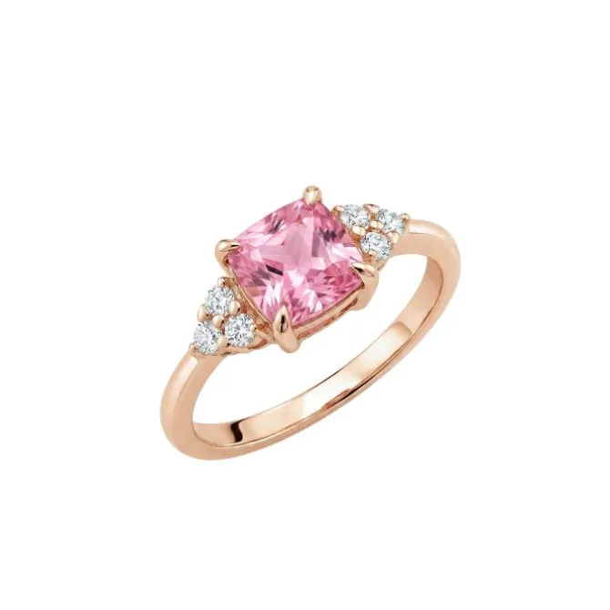 Anillo de oro rosa con diamantes 0.12 quilates y turmalina