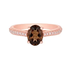 Anillo de oro rosa con diamantes 0.17 quilates y topacio marrón