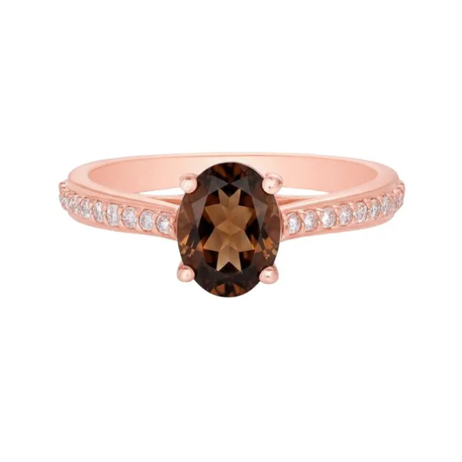 Anillo de oro rosa con diamantes 0.17 quilates y topacio marrón
