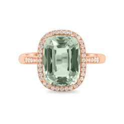 Anillo de oro rosa con diamantes y amatista verde 3.95 quilates