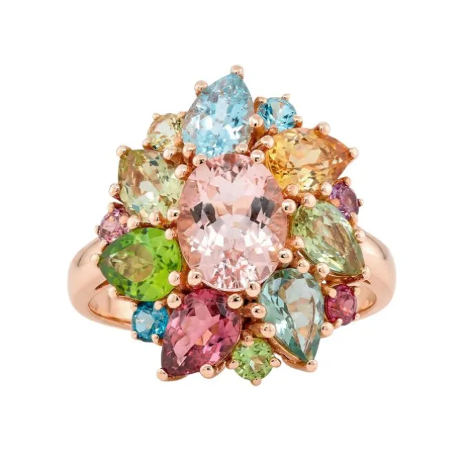 Anillo de oro rosa con piedras de colores