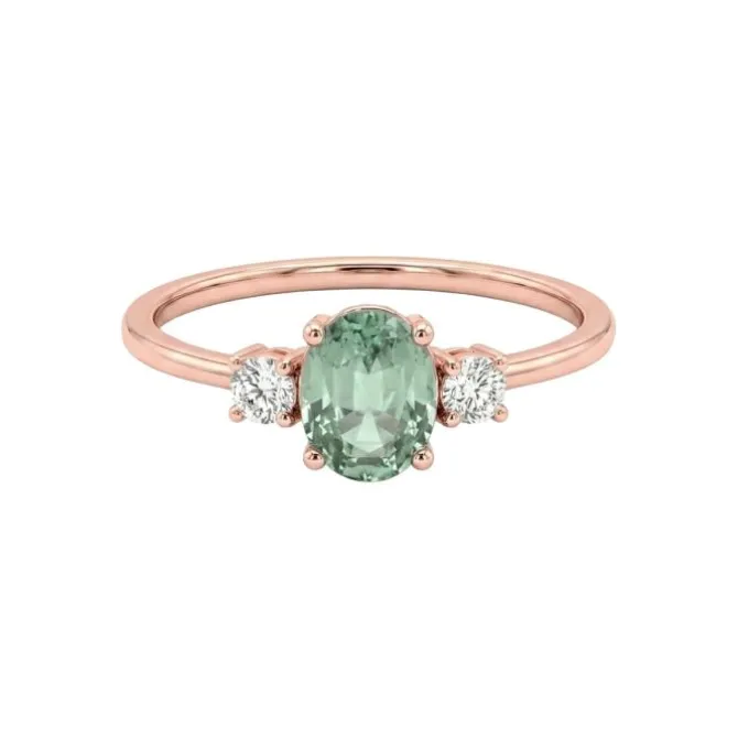Anillo de oro rosa, diamantes 0.13 ct y zafiro 0.60 ct