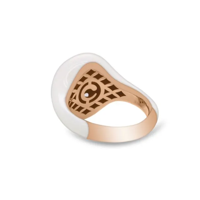 Anillo esmalte blanco con oro rosa y diamantes 0,49 quilates
