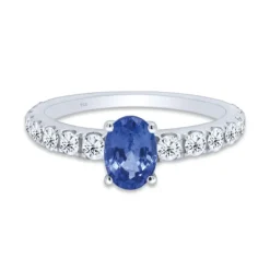 Anillo oro blanco con diamantes 0,52 quilates y zafiro 0,82 quilates