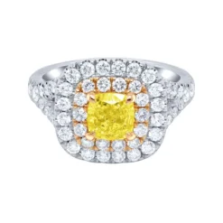 Anillo oro blanco con diamantes 1.02 quilates y diamante fancy central 1.23 quilates