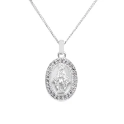 Colgante de la Virgen María en nácar, oro blanco y diamantes de 0,11 quilates
