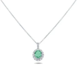 Colgante de oro blanco con diamantes 0.10 quilates y esmeralda 0,36 quilates