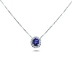 Colgante de oro blanco con diamantes 0.09 quilates y zafiro de 0,45 quilates