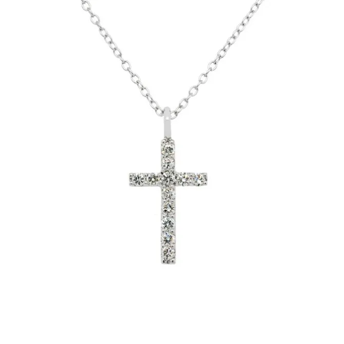 Colgante Oro Blanco con Cruz de diamantes 0,10 quilates