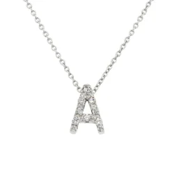 Colgante oro blanco con Inicial "A" de diamantes talla brillante 0,04 quilates