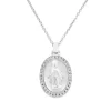 Colgante ovalado de oro blanco con Virgen, madreperla y diamantes de 0,20 quilates