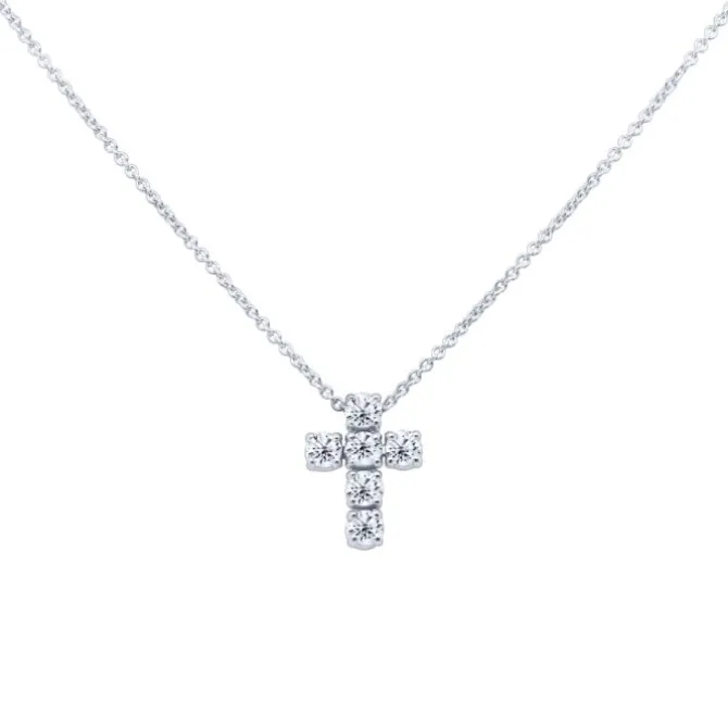 Collar de oro blanco con colgante cruz con diamantes 0,55 quilates