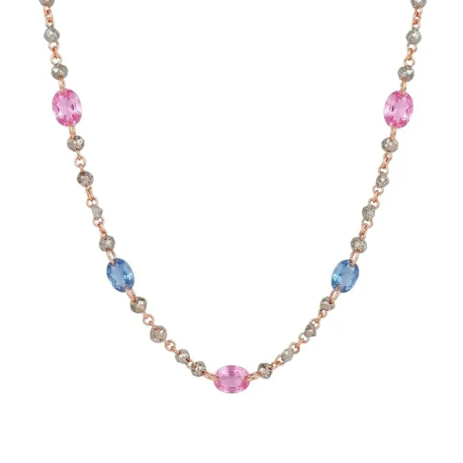 Collar de oro rosa con diamantes brown 0,98ct y zafiros 1,98ct