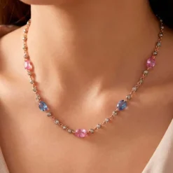 Collar de oro rosa con diamantes brown 0,98ct y zafiros 1,98ct