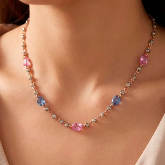 Collar de oro rosa con diamantes brown 0,98ct y zafiros 1,98ct