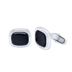 Gemelos cuadrados de oro blanco y ónix