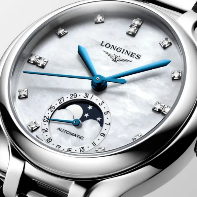 Longines PrimaLuna 34 mm Diamantes Madre Perla Fase Lunar