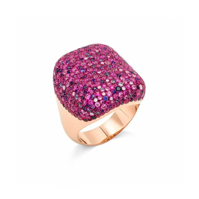 Mattioli Puzzle Arlecchino - Anillo en oro rosa, zafiros y diamantes 0.12 quilates