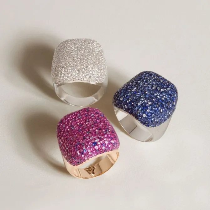 Mattioli Puzzle Arlecchino - Anillo en oro rosa, zafiros y diamantes 0.12 quilates