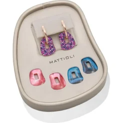 Mattioli Puzzle Arlecchino Box - Pendientes pequeños en oro rosa con diamantes y zafiros