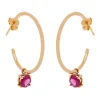 Pendientes de aro en oro rosa y rodolita