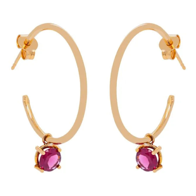 Pendientes de aro en oro rosa y rodolita