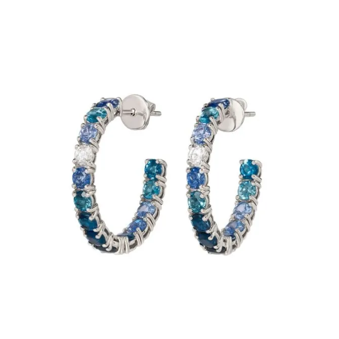 Pendientes de aro en oro blanco con diamantes 0.20 quilates y zafiros 3.93 quilates