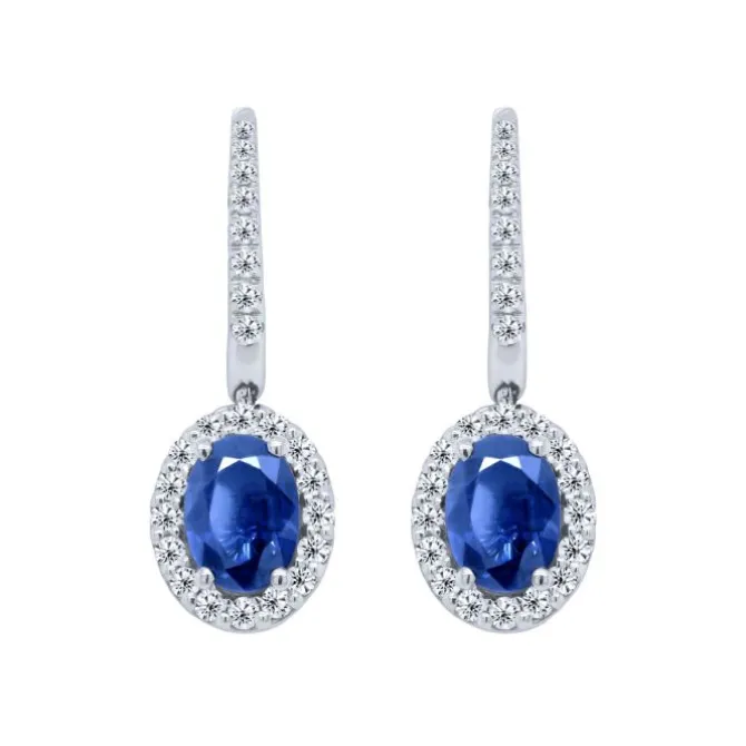 Pendientes de oro blanco con diamantes 0.50 quilates y zafiros 1.83 quilates