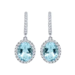 Pendientes de oro blanco con diamantes 0.60 quilates y aguamarinas 4.30 quilates