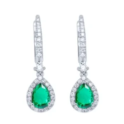 Pendientes de oro blanco, diamantes 0.43 quilates y esmeralda 1.20 quilates