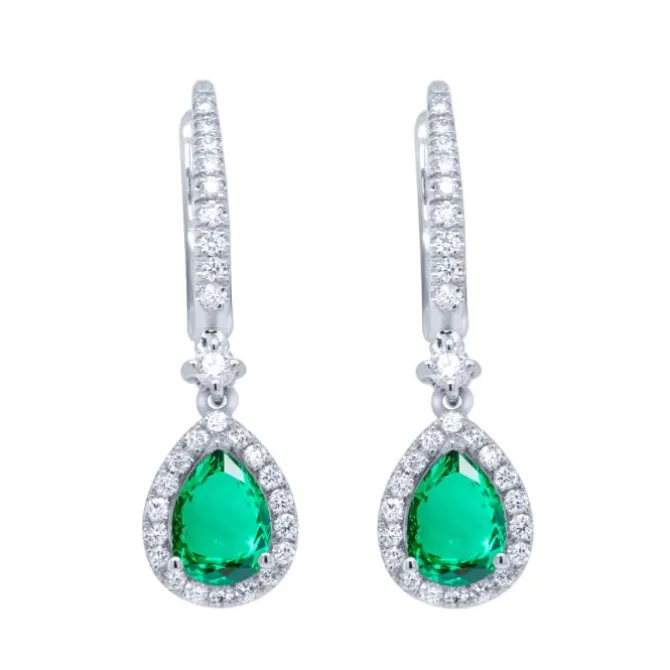 Pendientes de oro blanco, diamantes 0.43 quilates y esmeralda 1.20 quilates