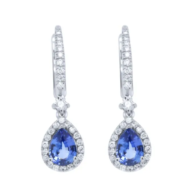 Pendientes de oro blanco, diamantes 0.46 quilates y zafiro 1.39 quilates
