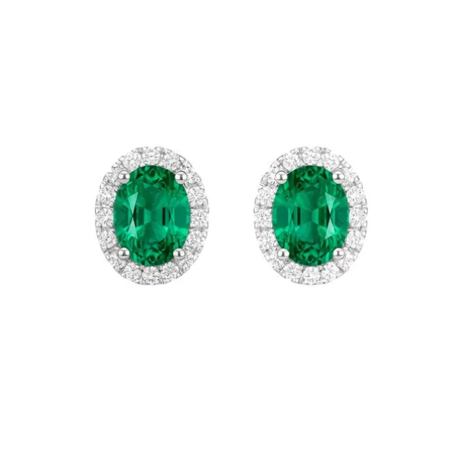 Pendientes de oro blanco con diamantes 0,35 quilates y esmeralda 1,52 quilates