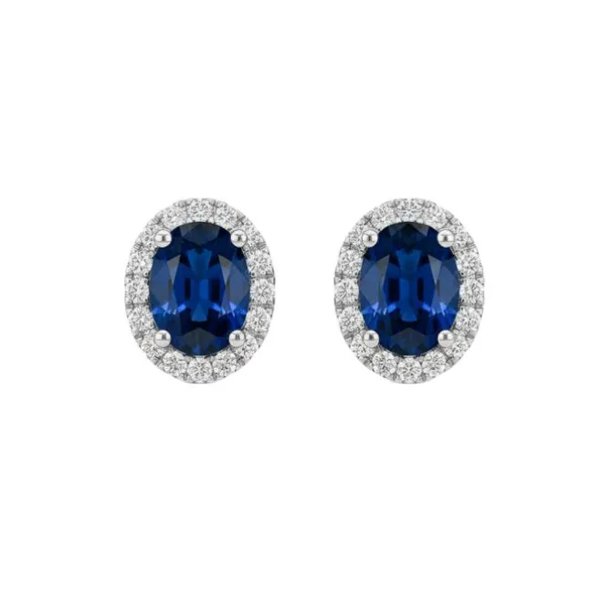 Pendientes de oro blanco con diamantes 0,32 quilates y zafiro 1,65 quilates