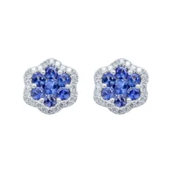 Pendientes de oro blanco, diamantes 0.23 quilates y zafiros 0.79 quilates