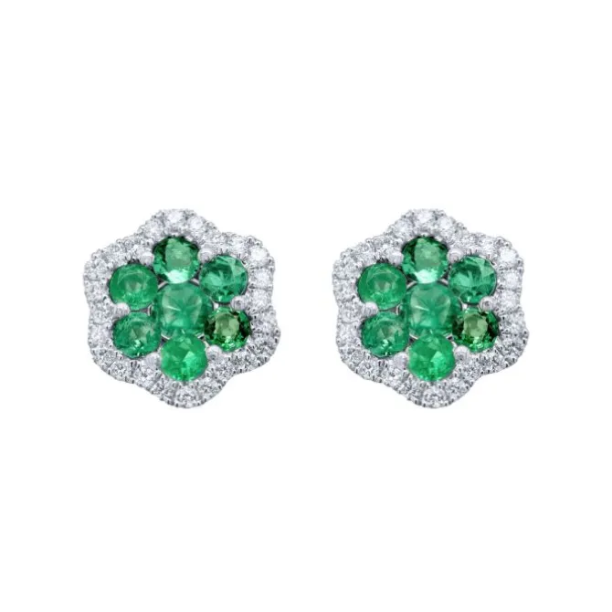 Pendientes de oro blanco, diamantes 0.21 quilates y esmeraldas 0.63 quilates