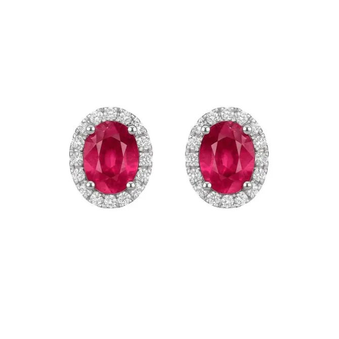 Pendientes de oro blanco con diamantes 0,10 quilates y rubí 0,84 quilates